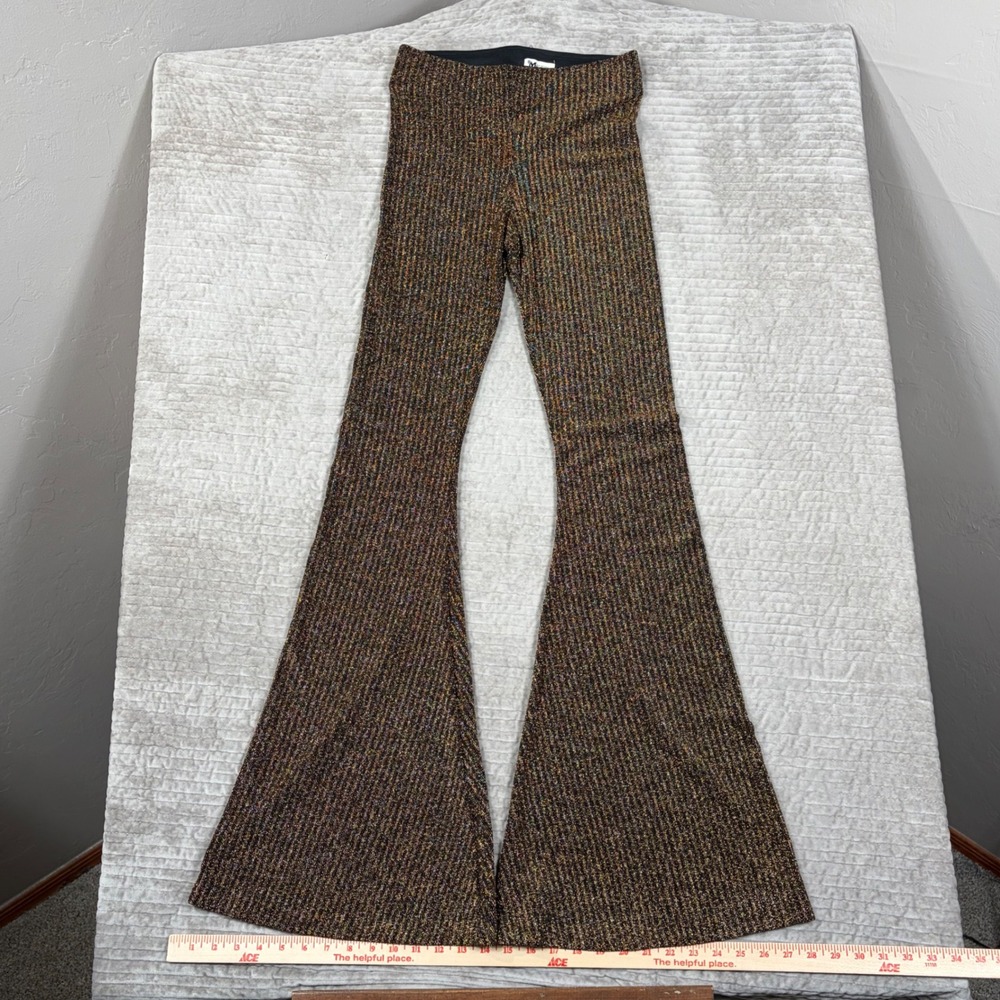 Show Me Your Mumu Bam Bam Bells Metallic Gold Black Striped Flare Pants Medium
